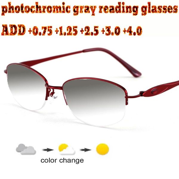 

sunglasses halfrim pochromic gray reading glasses comfortable alloy for ladies+1.0 +1.5 +1.75 +2.0 +2.5 +3 +3.5 +4, White;black