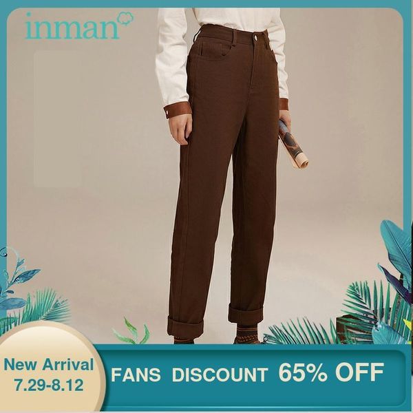 

women's pants & capris inman autumn retro literary minimalist all-match bottoms loose casual solid color cotton trousers, Black;white