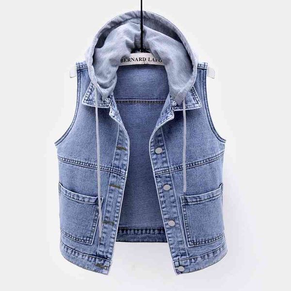 

women's vests vintage denim vest hooded short spring autumn korean sleeveless jacket plus size jeans waistcoat slim 3xl g767, Black;white