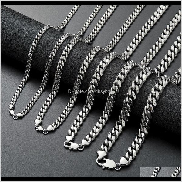 

chains & pendants drop delivery 2021 stainless steel cuban link chain necklace sier mens necklaces hip hop jewelry 6/8/10/12mm ik6hz, Silver