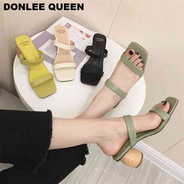 

women sandals high wooden heels flip flop ladies slipper elegant slides outdoor s summer sandal female 210619, Black
