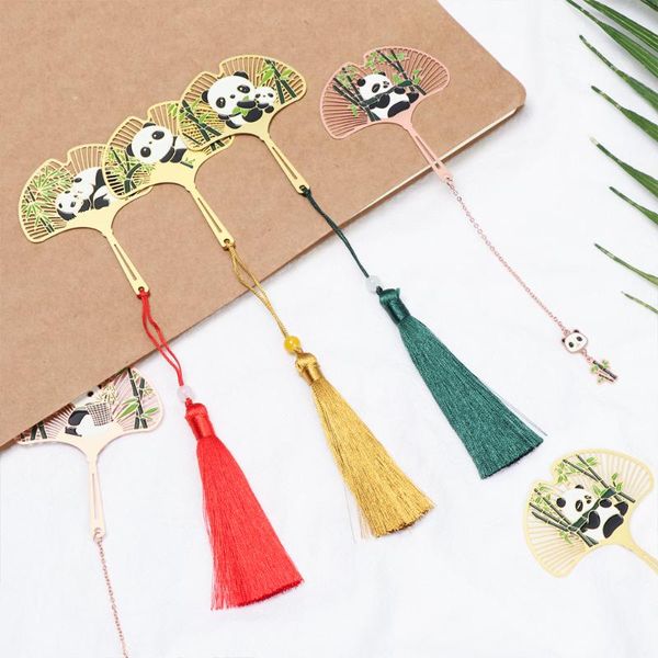 

bookmark cute panda metal tassel brass pagination mark group fan shape retro hollow out chinese style pendant office supplies