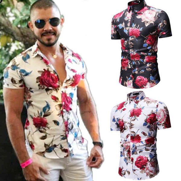 

2020 new mens slim fit flower printed shirts male short sleeve floral shirt men basic casual shirt plus size mens clothing, White;black
