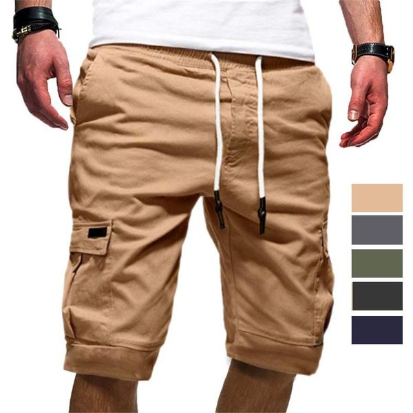 

mens shorts casual men summer multi-pocket drawstring cargo tactical mid waist army short pants clothing, White;black