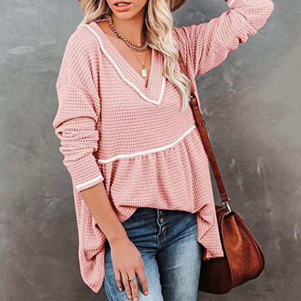 

women's blouses & shirts v-neck long-sleeved blouse tunic sweater women blusas mujer de moda 2021 with pleated shirt skirt chiffon, White