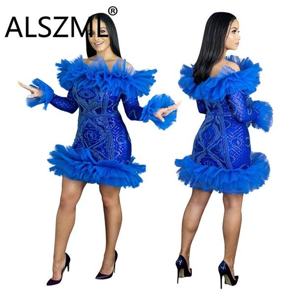 

casual dresses blue feathers decoration pleated mini dress night club full sleeve fashion vestidos summer outfits 2021, Black;gray