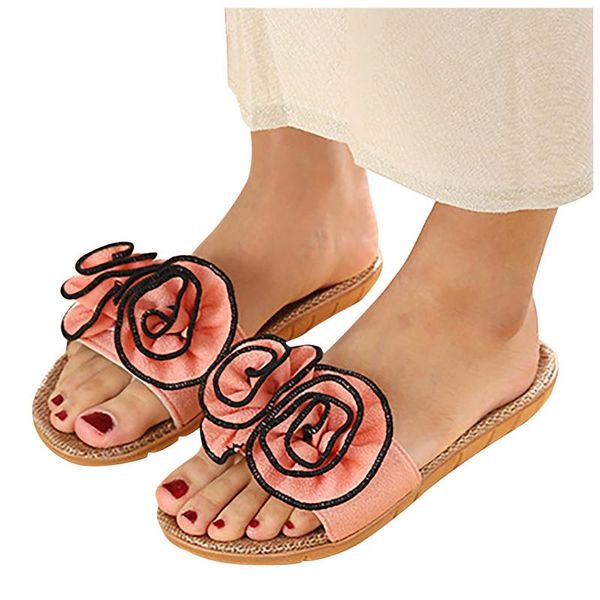 

slippers women's fashion floral print flipflops beach shoes women 2021 sandals slip on indoor home, Black