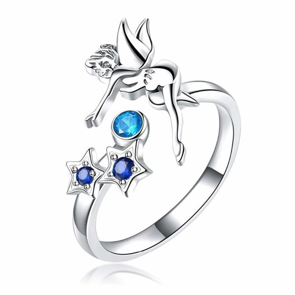 

wedding rings jingyang for women fashion blue crystal elf jewelry girl adjustable charm circus ring valentine's day present, Slivery;golden