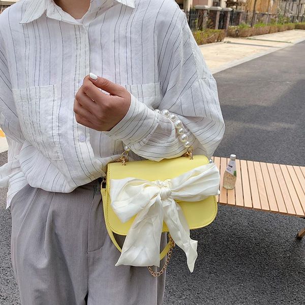 

evening bags 2021 women's bag design crossbody bowknot fashion versatile female square summer small fresh yellow pu leather