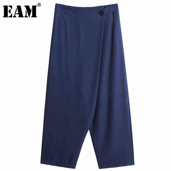 

[eam] high elastic waist black single button harem trousers loose fit pant fashion spring autumn 1dd6614 211124, Black;white