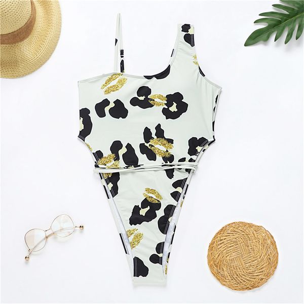 

asymmetric leopard high leg out swimsuit women swimwear female bather bathing suit swim lady k2602