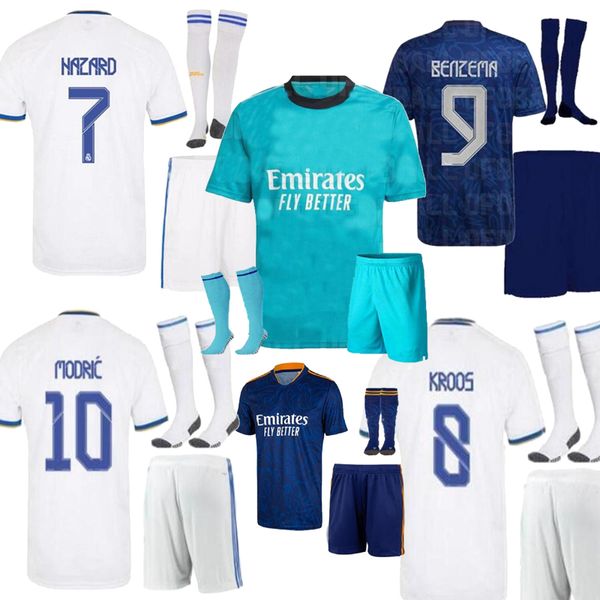 

real madrid hazard kids kit soccer jerseys modric benzema home away third green alaba camiseta de fÃºtbol asensio child football shirts 21 22, Black
