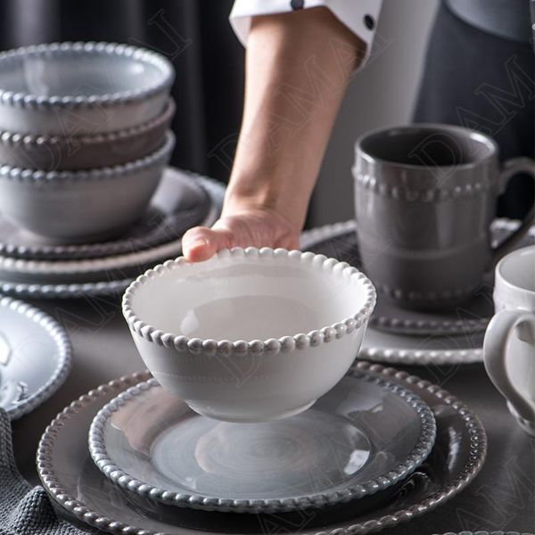 

dishes & plates european ceramic plate set retro relief decorative western steak dish breakfast fruit salad trays kitchen and sets