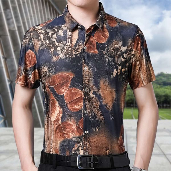 

men's casual shirts shirtshort floral shirt summer ice silk printed middle aged casual non iron loose half sleeve yfv8, White;black