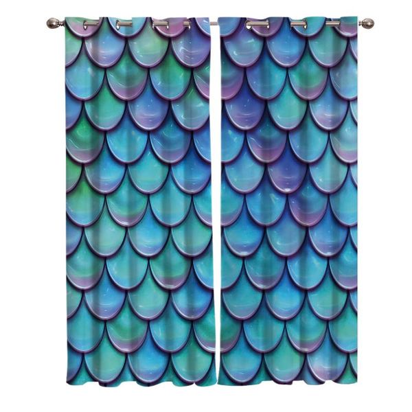 

curtain & drapes fish scales gradient blue green room curtains large window living kitchen bedroom indoor decor kids outdoor party