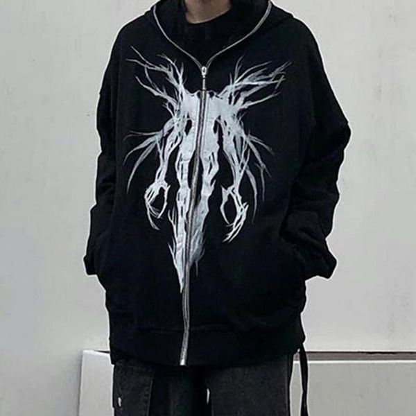 

men's hoodies & sweatshirts pockets fabulous long sleeve print zipper sweatshirt coat streetwear drawstring for daily wear, Black