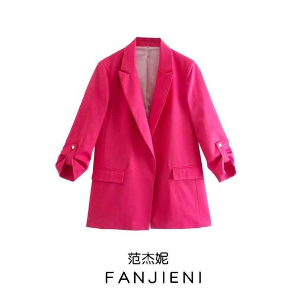 

women's french roll sleeve casual suit loose coat, Black;brown
