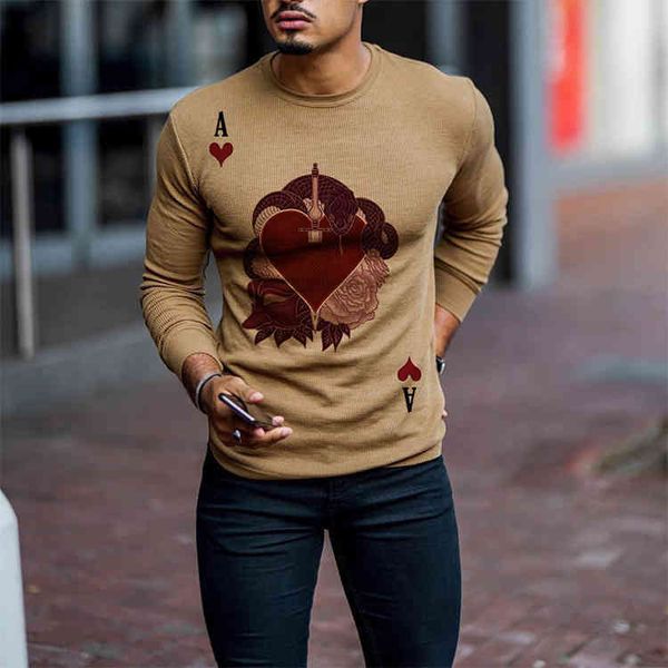

autumn long sve men's new red heart a printed round neck slim t-shirt, Black