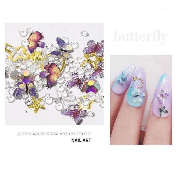 

box super fashion 3d nail butterfly shine rhinestone stone luxury opal bow zircon diamond art diy decoration accessories1, Silver;gold