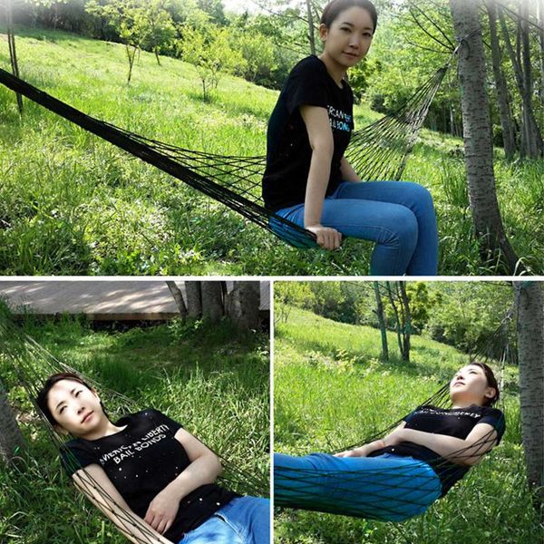 

outdoor terrace porch garden travel camping portable nylon net hammock flat comfortable sleeping bed green#w bags