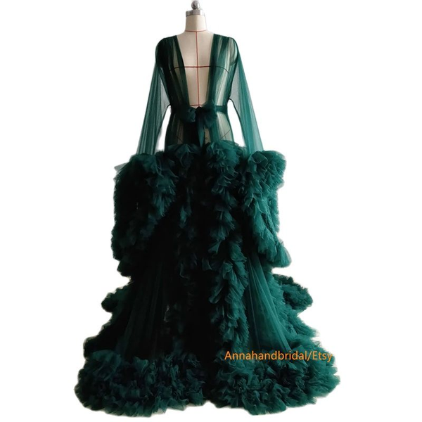 

wraps & jackets dark green maternity dresses long sleeve ruffles bridal nightgown for poshoot boudoir lingerie bathrobe nightwear baby showe, White