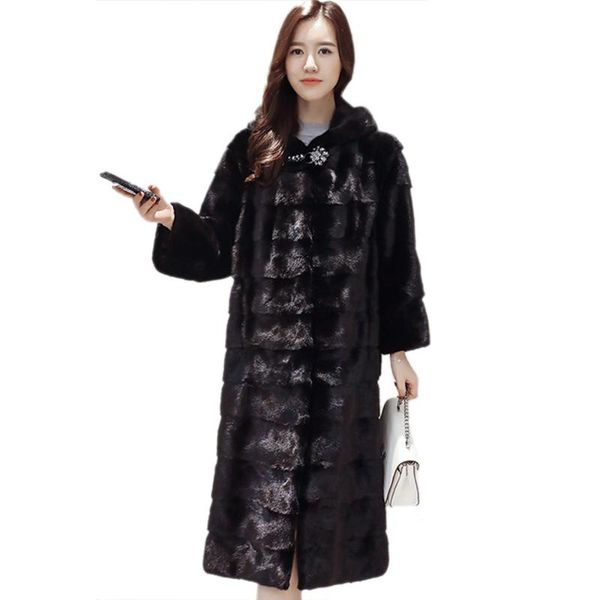 

women's fur & faux 2021 real coat jacket women winter natural mink coats and jackets female long warm vintage clothes plus size, Black