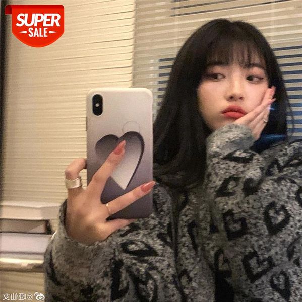 

love your heart bounce back and forth mohair vintage sweater women loose thick knit cardigan jacket winter women's clothing #ml5d, White