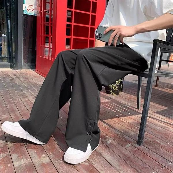 

men's pants button suit spring autumn harajuku loose wide-leg trousers streetwear korean casual black grey pantalon ropa hombre