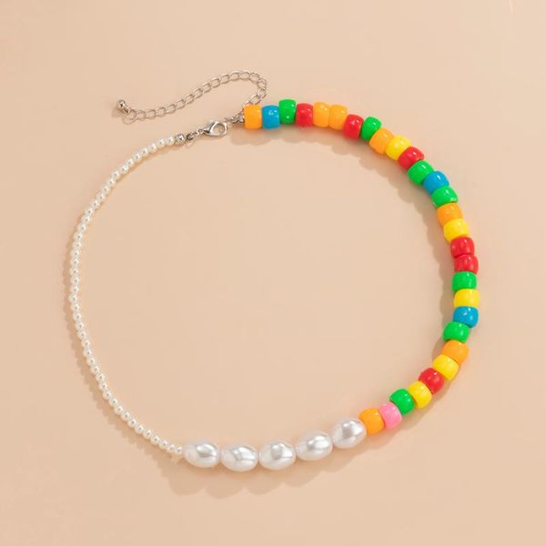 

chokers purui boho pearl rainbow beads choker necklace collar for women girl fashion beaded chain on the neck 2021 jewelry gift, Golden;silver