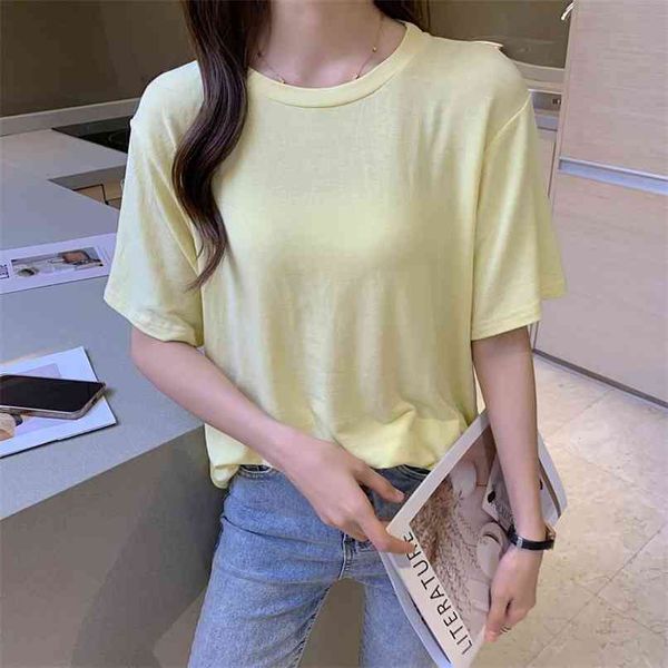 

make firm offers comfortable han edition lazy boyfriend wind joker cotton spring and summer round neck t shirt with sho 210520, White
