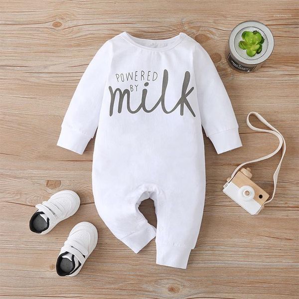 

baby romper born infant girl clothes boys powered by milk letter long sleeve jumpsuit 3m-18m jumpsuits, Blue