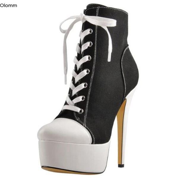 

boots olomm handmade women platform ankle stiletto high heels round toe elegant black casual shoes plus us size 5-15
