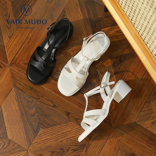 

sandals vair mudo women shoes high heels white black casual summer elegant concise narrow band footwear lx163l