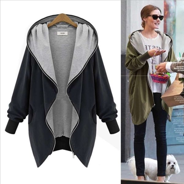 

large mm autumn tening sister slim hooded zipper cardigan black, Black;brown