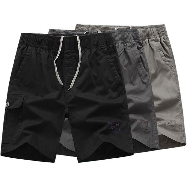 

summer sports shorts men's capris tooling multi pocket loose large casual pants all cotton wear-resistant fashion brand, White;black
