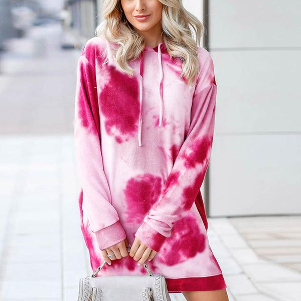 

casual dresses fashion women's hooded mini dress tie-dye print long sleeves hoodie female loose streetwear plus size #g3, Black;gray