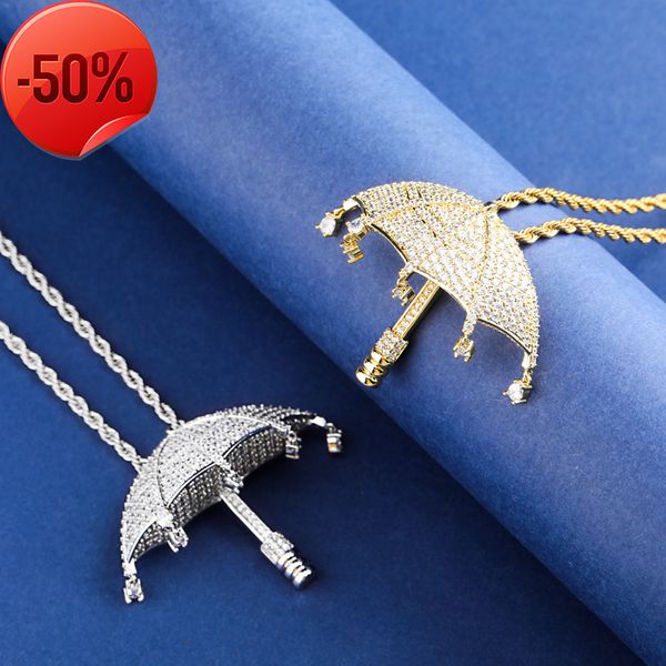 

umbrella zircon pendant hip hop necklace, Silver
