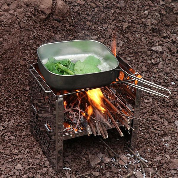 

camp kitchen 6pcs bbq dishes portable stainless steel camping cookware kit cook utensils cup campfire backpacking pot pan outdoor hiking