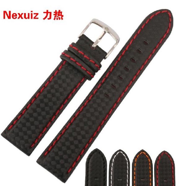 

watch bands band carbon fibre strap with leather lining stainless steel clasp 18mm 20mm 21mm 22mm 23mm 24mm watchband, Black;brown