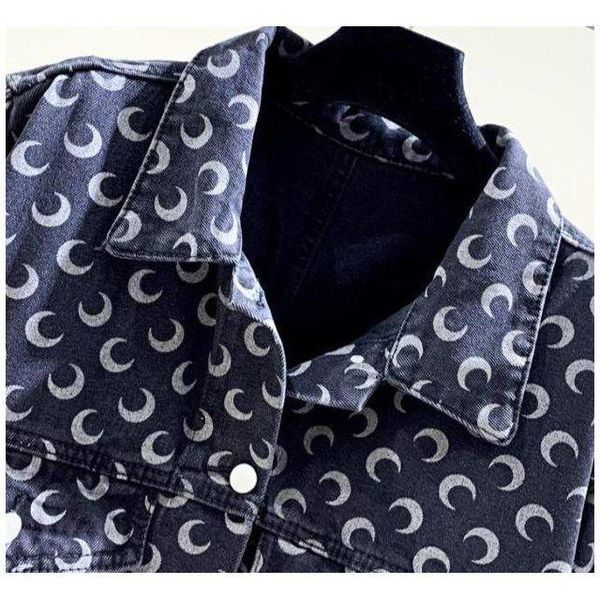 

high-end black moon print denim jacket female hong kong style loose overalls women women's jackets, Black;brown