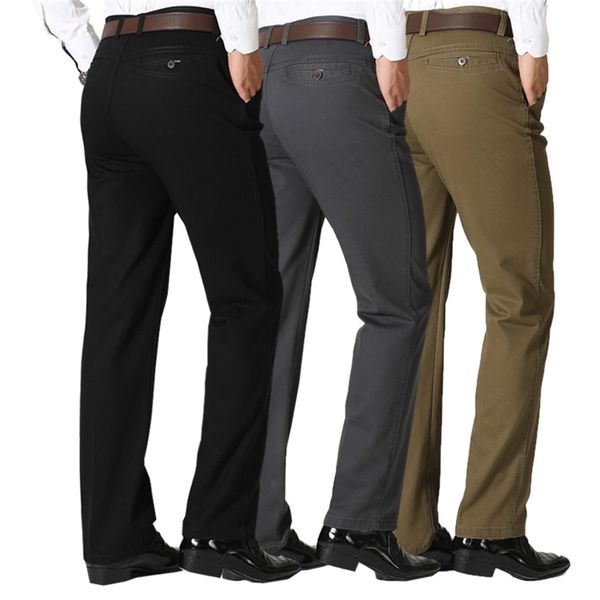 

autumn winter pure cotton business casual men's middle-aged and elderly loose straight work long pants dad's clothes, Black