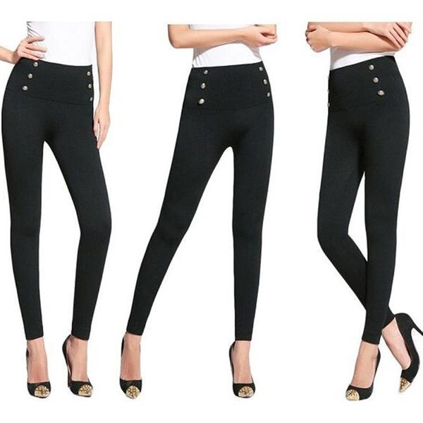 

women's black pants women slim ladies elastic trousers pencil female high waist leggings button / ziper diamond & capris, Black;white