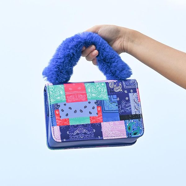 

evening bags 2021 big graffiti stitched fur handle retro leisure travel handbag women's ethnic style canvas large capacity shoulder bag