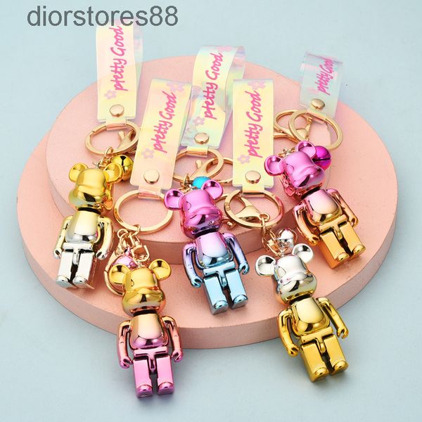 

key chain cartoon smooth acrylic gradient violent bear cute student schoolbag car pendant small gift, Silver