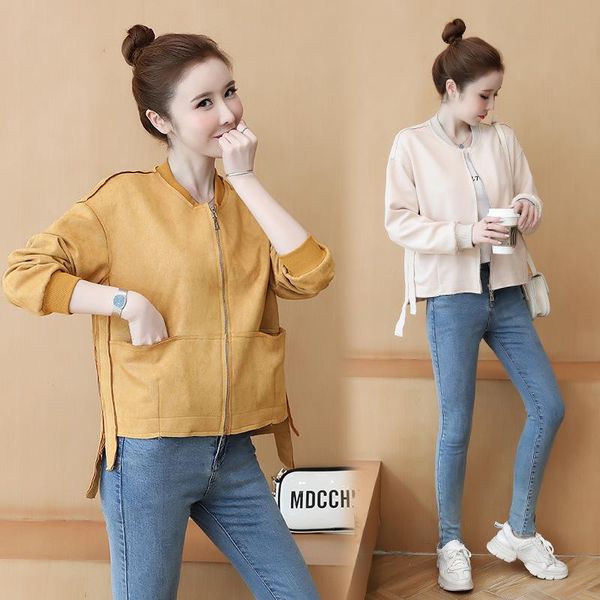 

women's jackets yellow apricot suede women jacket autumn spring korean fashion coats and casual street outwear loose fall, Black;brown