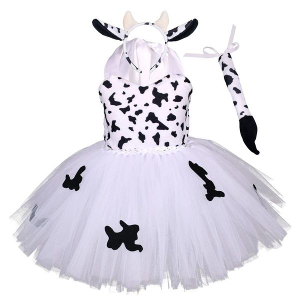 

girl's dresses cartoon cows cosplay girls tutu dress animal cow outfits for children baby halloween costume kids clothes, Red;yellow