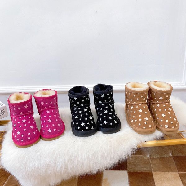Маленькие мальчики дети зима роскоши дизайнерские ботинки девушки классические снежные лодыжки короткий лук мини меховые черные каштановые розовые бабочки детская обувь размер 8C - 3Y мода наружный