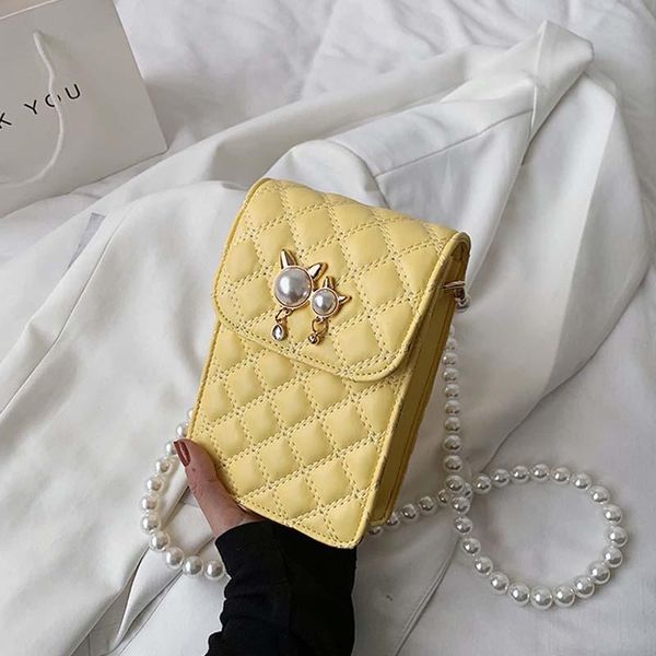 

evening bags fashion lingge shoulder bag summer female crossbody mini pearl leather phone pack square handbag purse