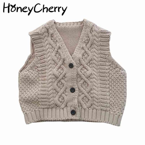 Molção Moldura de Algodão Algodão V-Neck Sweater Vest Criança Menino Bebê Roupas 210702