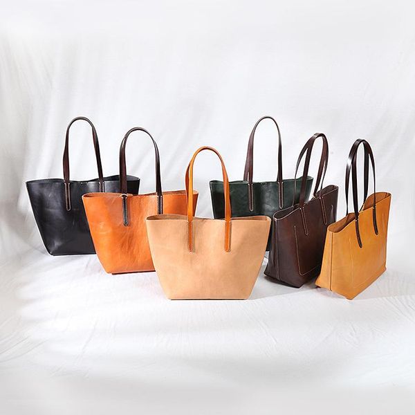 

evening bags 2021 women's bag tote large capacity hand vegetable tanning leather one shoulder